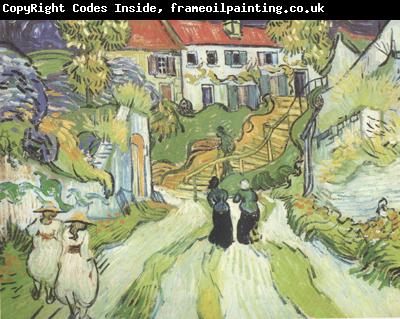Vincent Van Gogh Village Street and Steps in Auers with Figures (nn04)